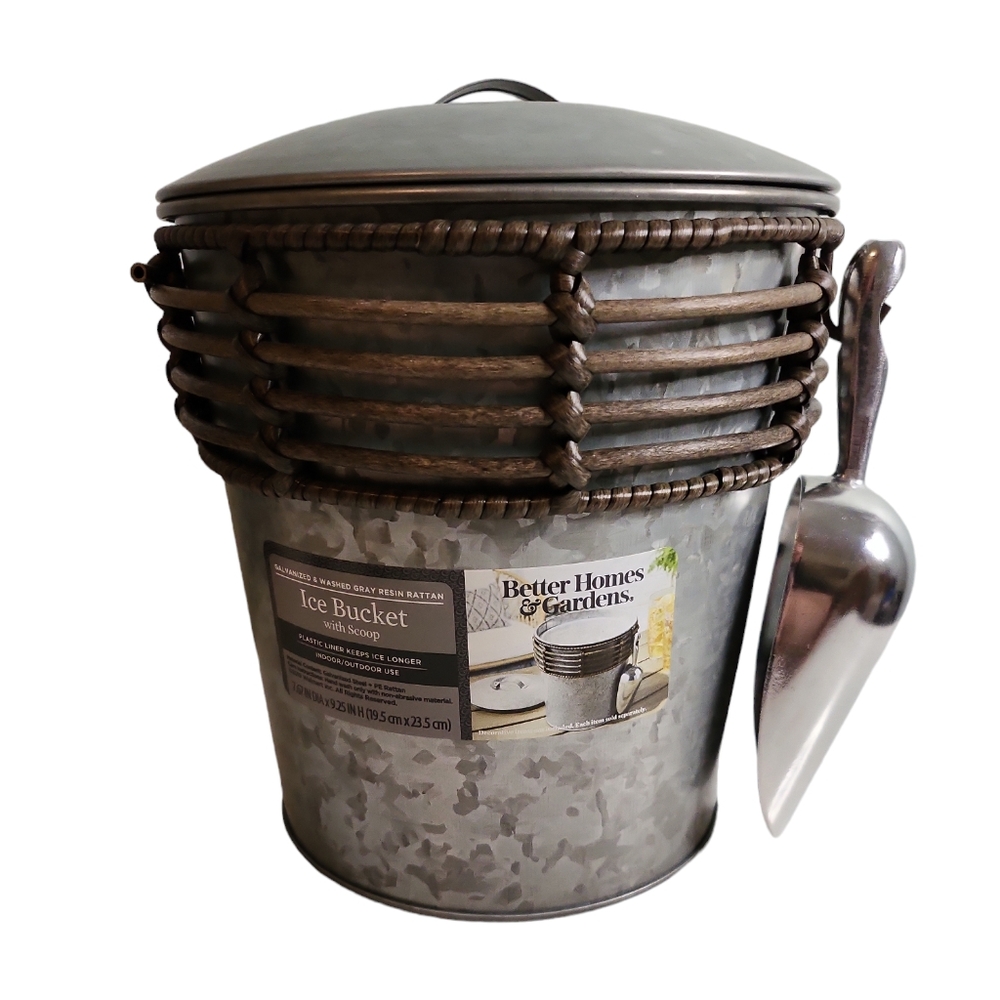 Better Homes & Gardens Galvanized and Washed Gray Resin Rattan Ice Bucket